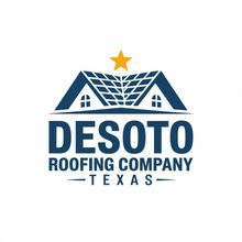 Logo for DeSoto Roofing Company, featuring a blue roof with a star and text