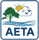 AETA logo with tree, sun, cloud, birds, and blue waves in a rounded square icon