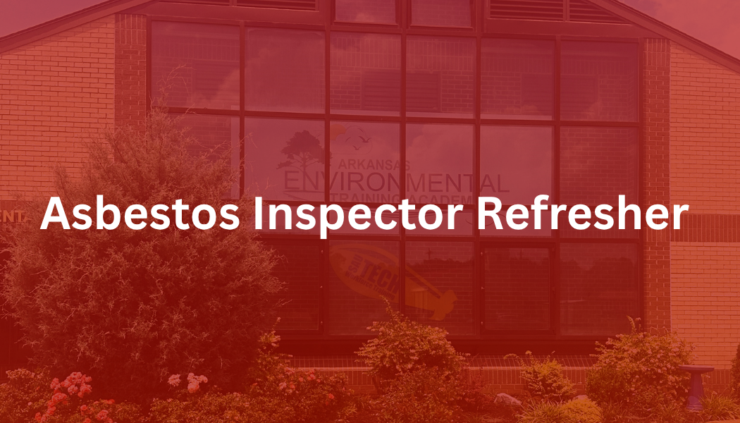 Red-tinted building facade with the word “Asbestos” centered over it
