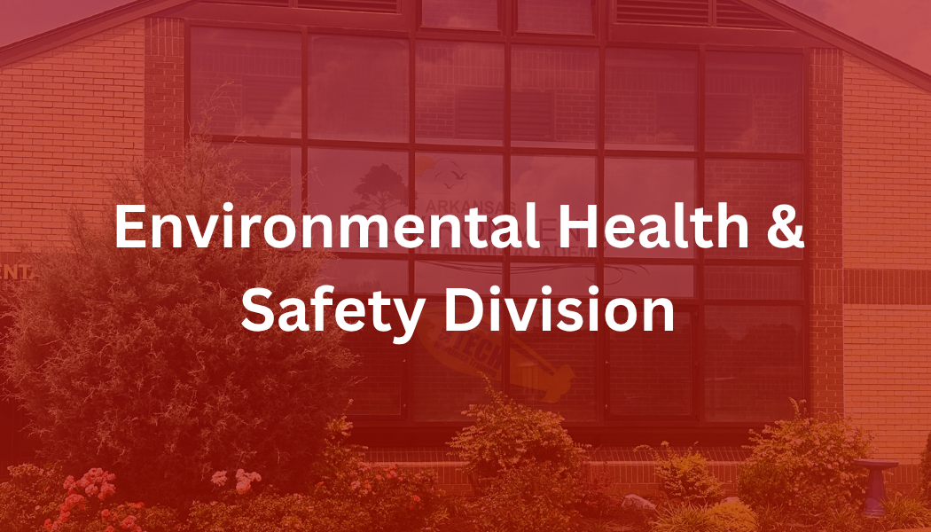 Environmental Health & Safety Division text over a red-tinted building exterior