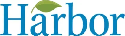 Blue “Harbor” wordmark with a green leaf above the letters