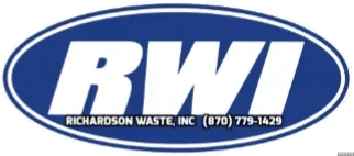 RWI logo in a blue oval with Richardson Waste, Inc. and phone number 870-779-1429