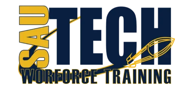 SAU Tech Workforce Training logo in gold and navy blue