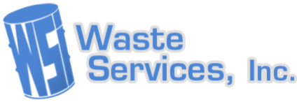 Waste Services, Inc. logo with blue trash can icon and blue text on white background