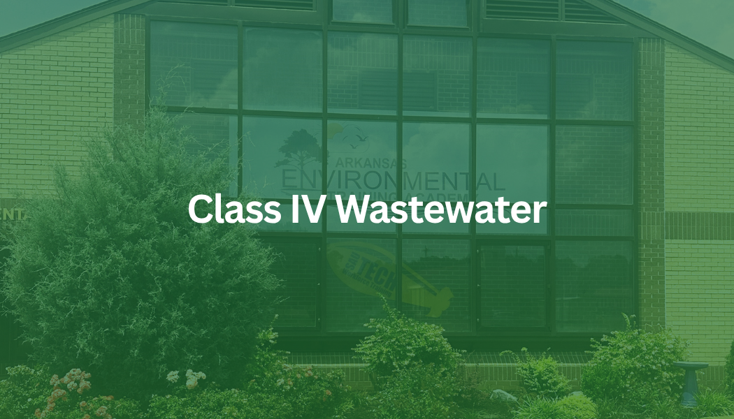 Green-tinted building with overlaid text reading “Class IV Wastewater”