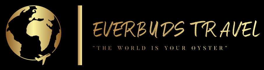 The logo for everbuds travel shows a globe and the words `` the world is your oyster ''.
