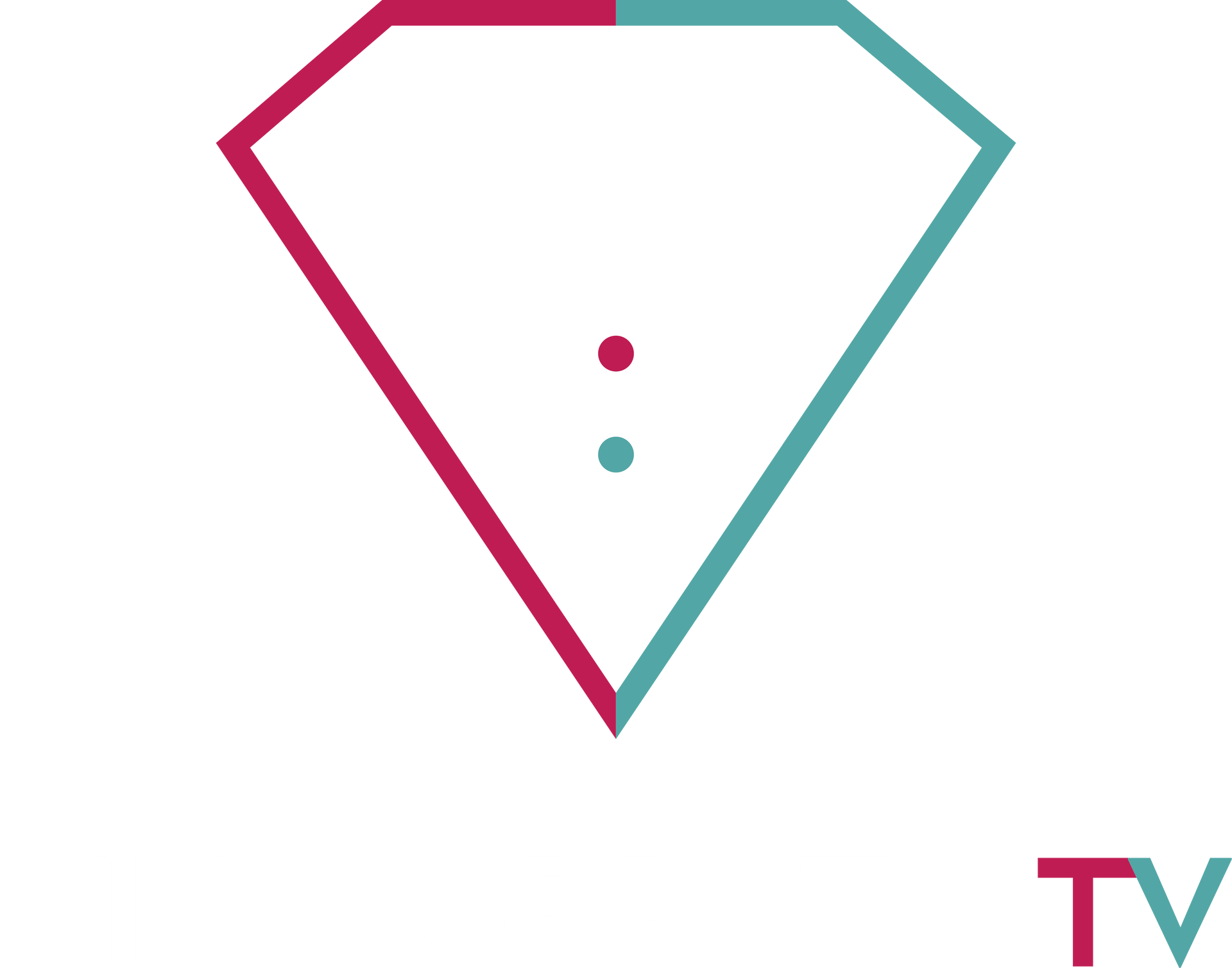 Un logotipo estilizado en forma de diamante, mitad rojo, mitad verde azulado, con dos puntos en su interior.