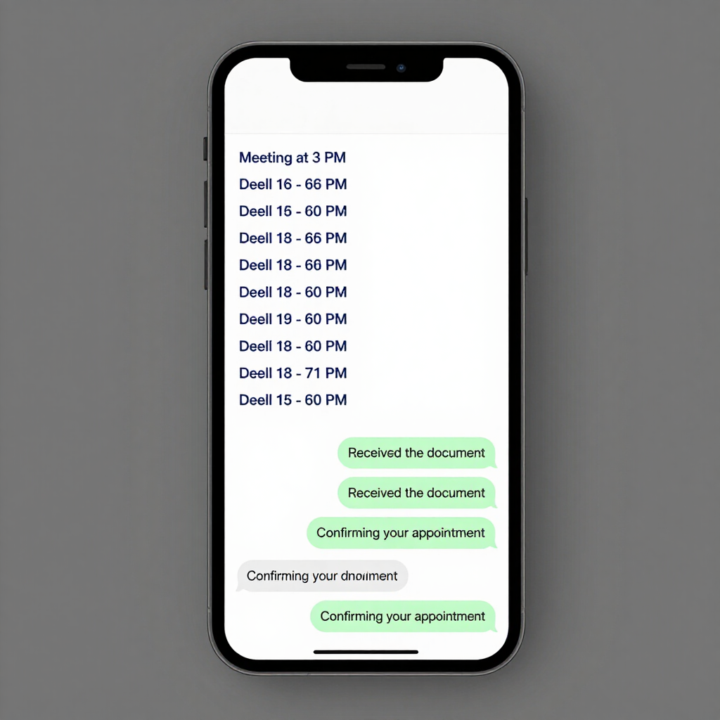 Phone screen showing a chat about meeting times with green and white message bubbles.