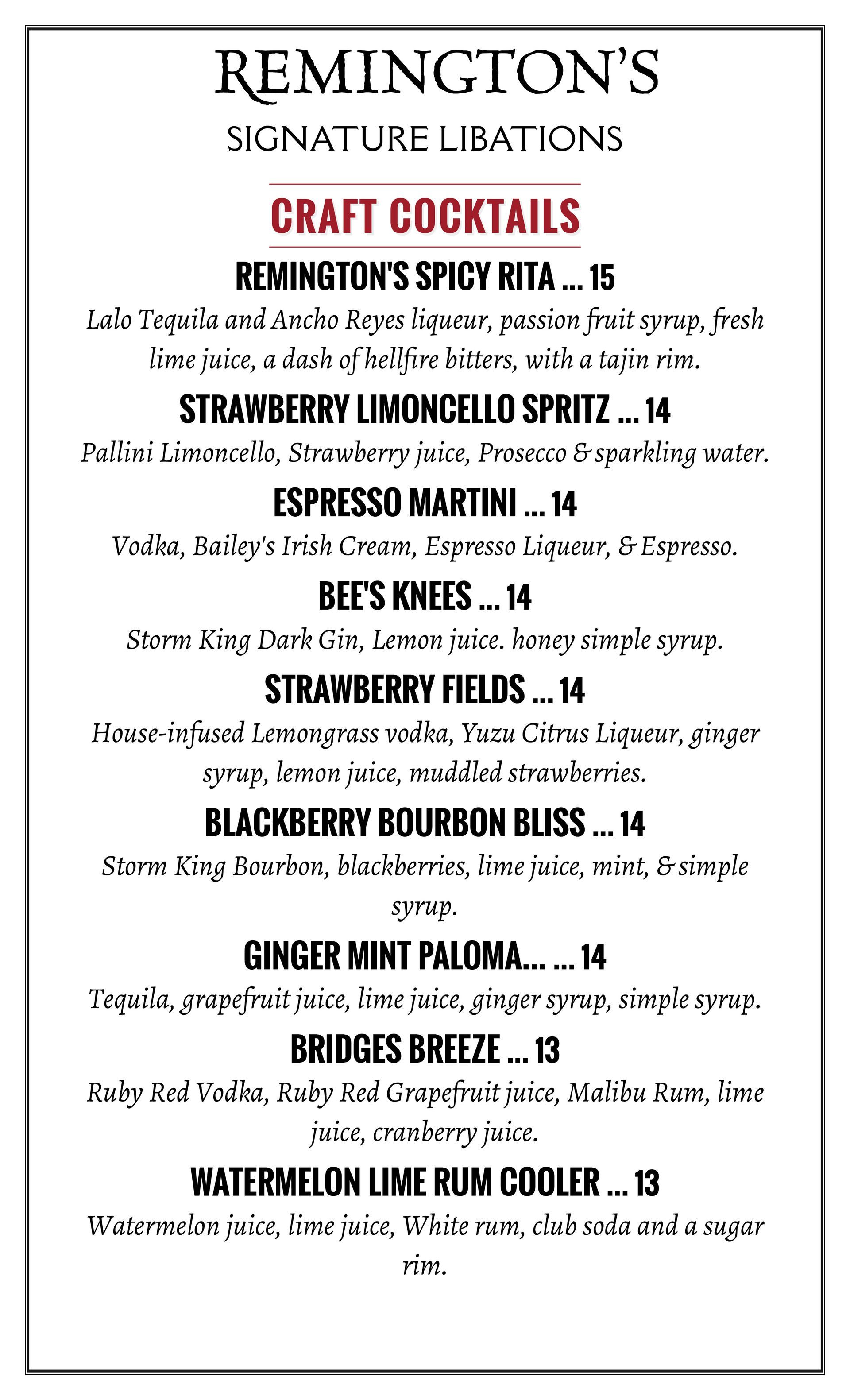 Menu of 