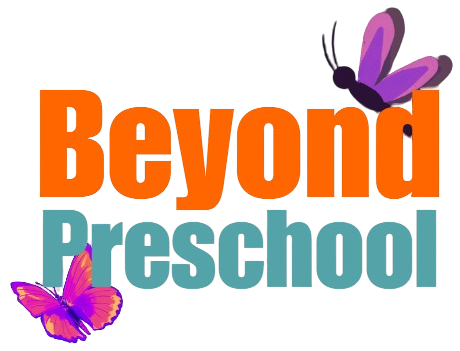 Beyond Preschool logo in orange and teal with two purple butterflies