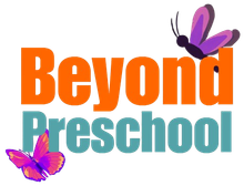 Beyond Preschool logo in orange and teal with two purple butterflies