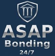 Logo for ASAP Bonding 24/7 featuring a white shield icon with three columns, text in silver, set on a dark blue background.