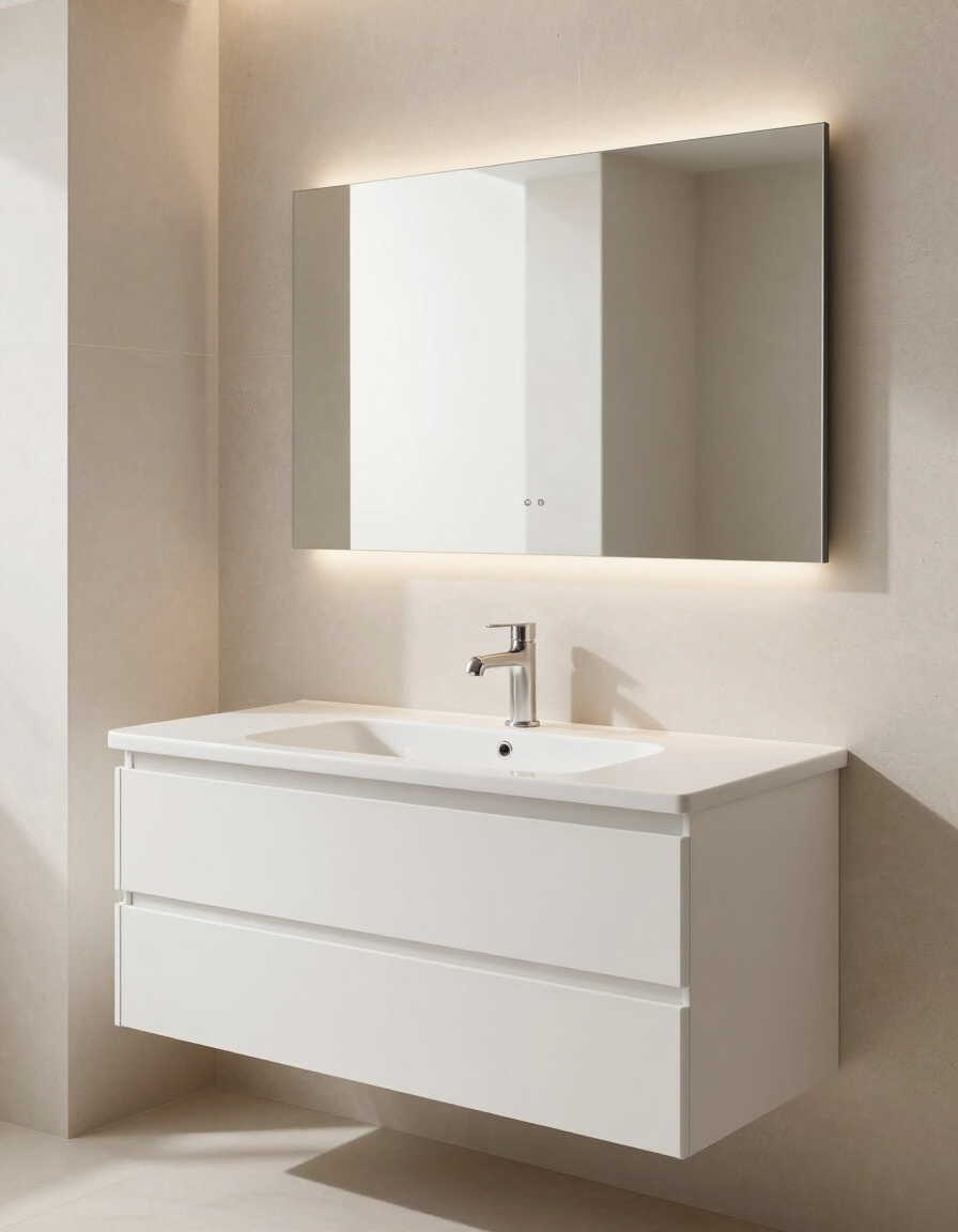 Mobile bagno moderno sospeso con lavabo e specchio illuminato