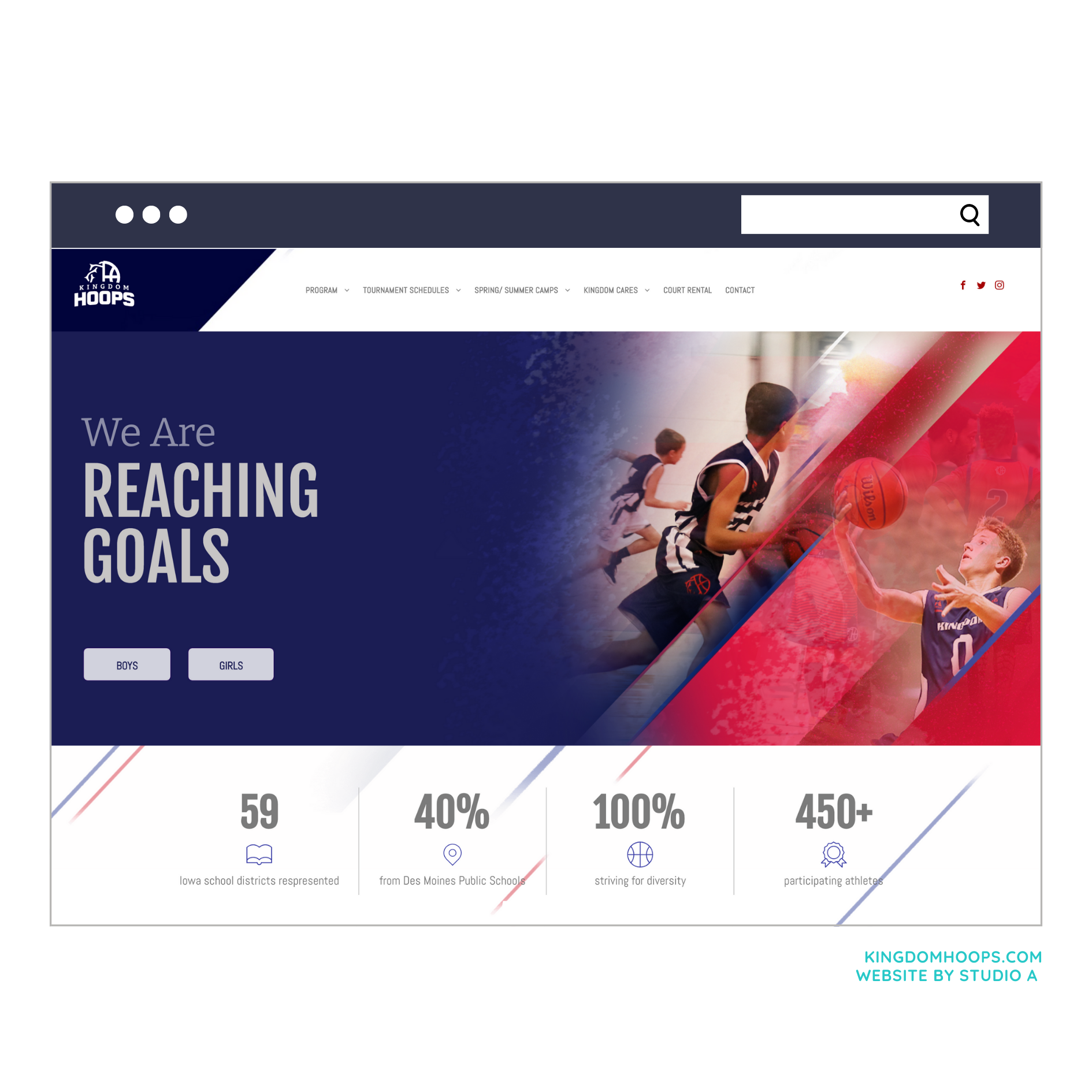 A basketball website that says we are reaching goals