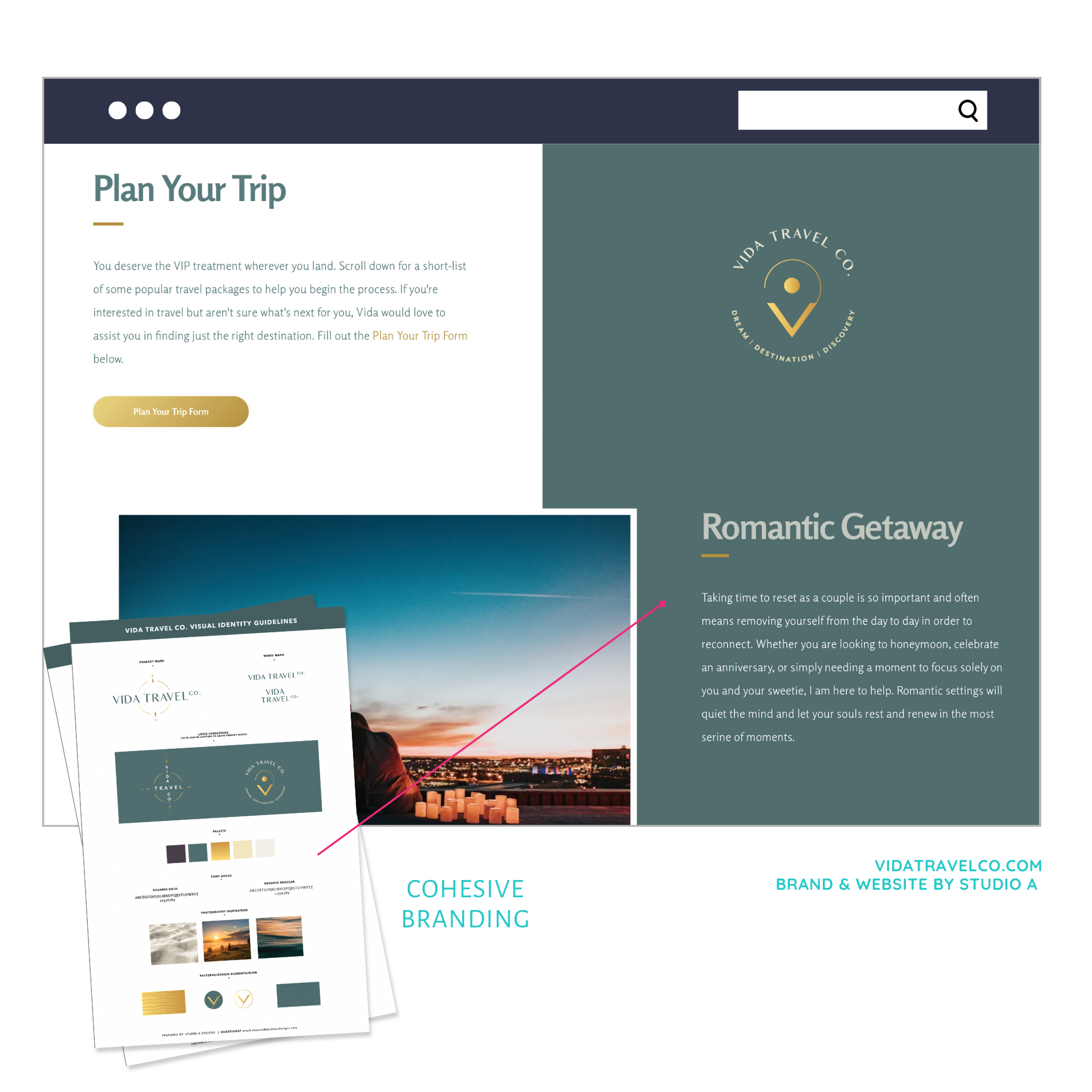 A screenshot of a website for a romantic getaway.