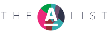 A logo for the a list with a colorful circle