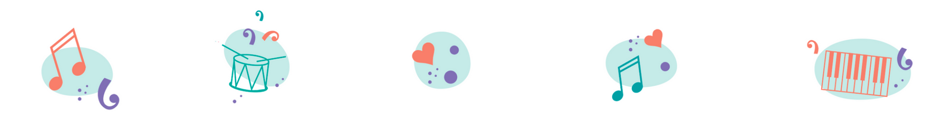 A set of colorful circles on a white background.