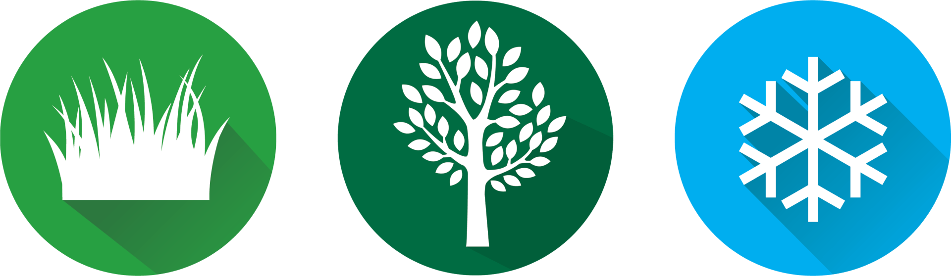 Icons representing: grass, tree, and snowflake.