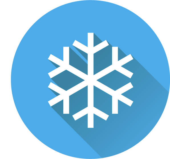 White snowflake icon on a blue circle.