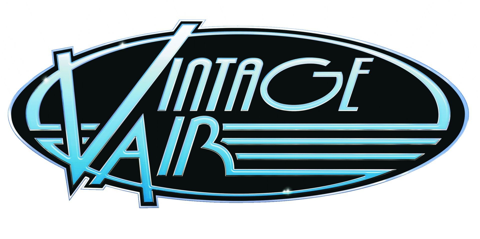 “Vintage Air” logo in teal and black with stylized swooshing letters and oval outline