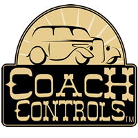 Coach Controls logo with a tan coach bus above bold black-and-gold text.