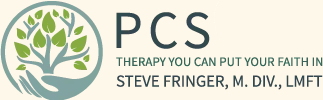 PCS therapy logo with green tree icon and text &ldquo;Therapy you can put your faith in&rdquo; by Steve Fringer, M. Div., LMFT