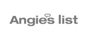 The logo for angie 's list is a gray and white logo on a white background.