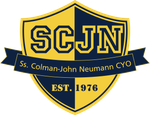 SCJN shield logo in navy and gold with &ldquo;Ss. Colman-John Neumann CYO&rdquo; and &ldquo;EST. 1976&rdquo;