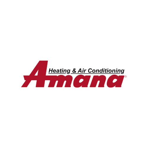 A red and white logo for a company called amana heating and air conditioning.