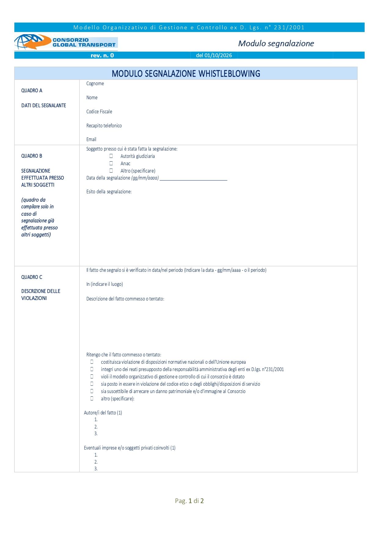 M SGL 1 modulo segnalazione whistleblowing