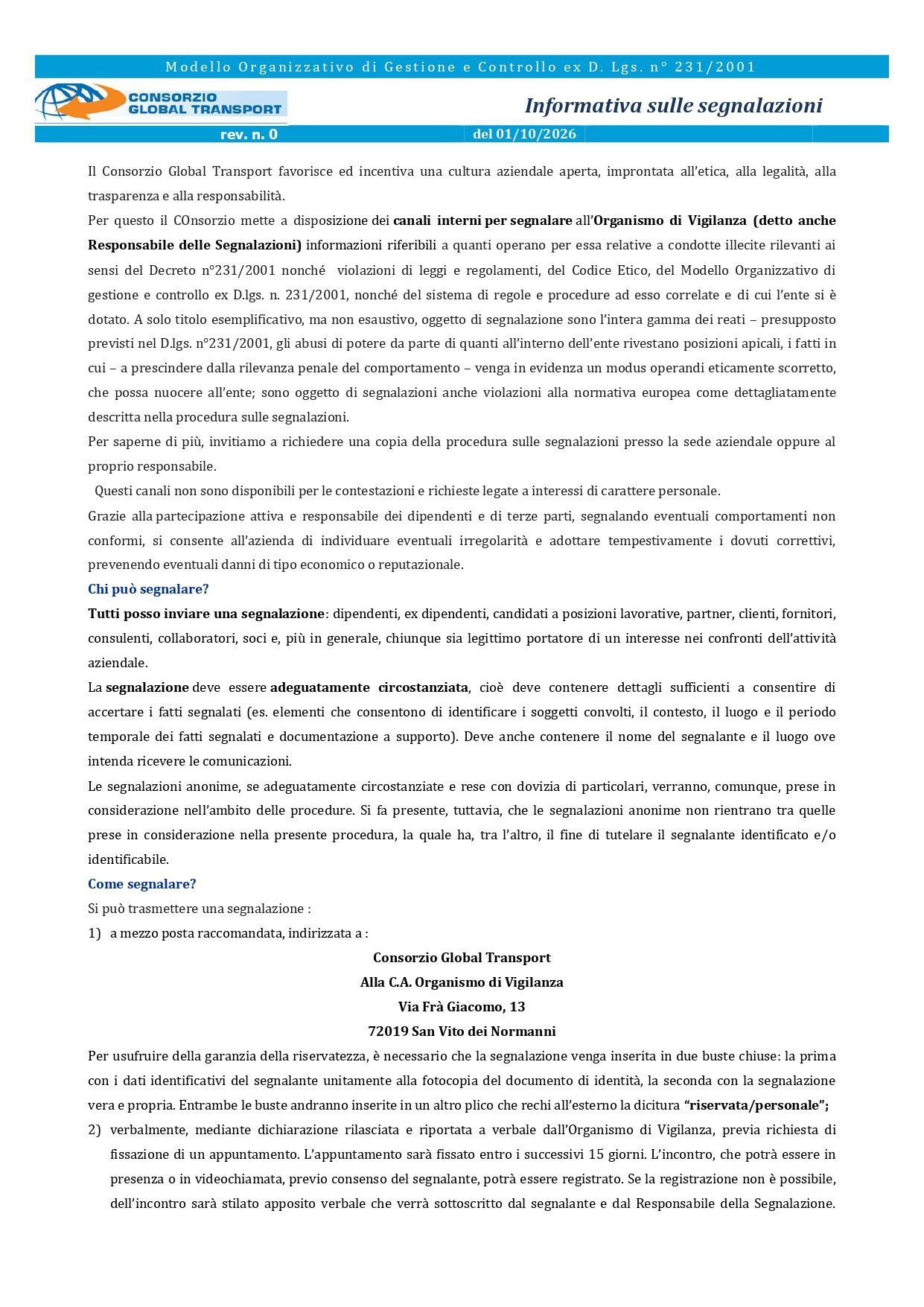 informativa whistleblowing