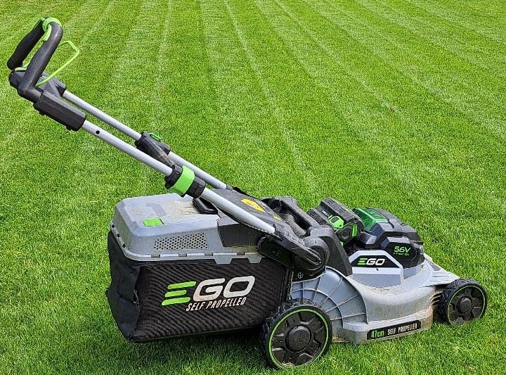 Lawn mowing standing on a lawn