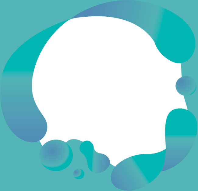 A white circle is surrounded by blue circles on a blue background.