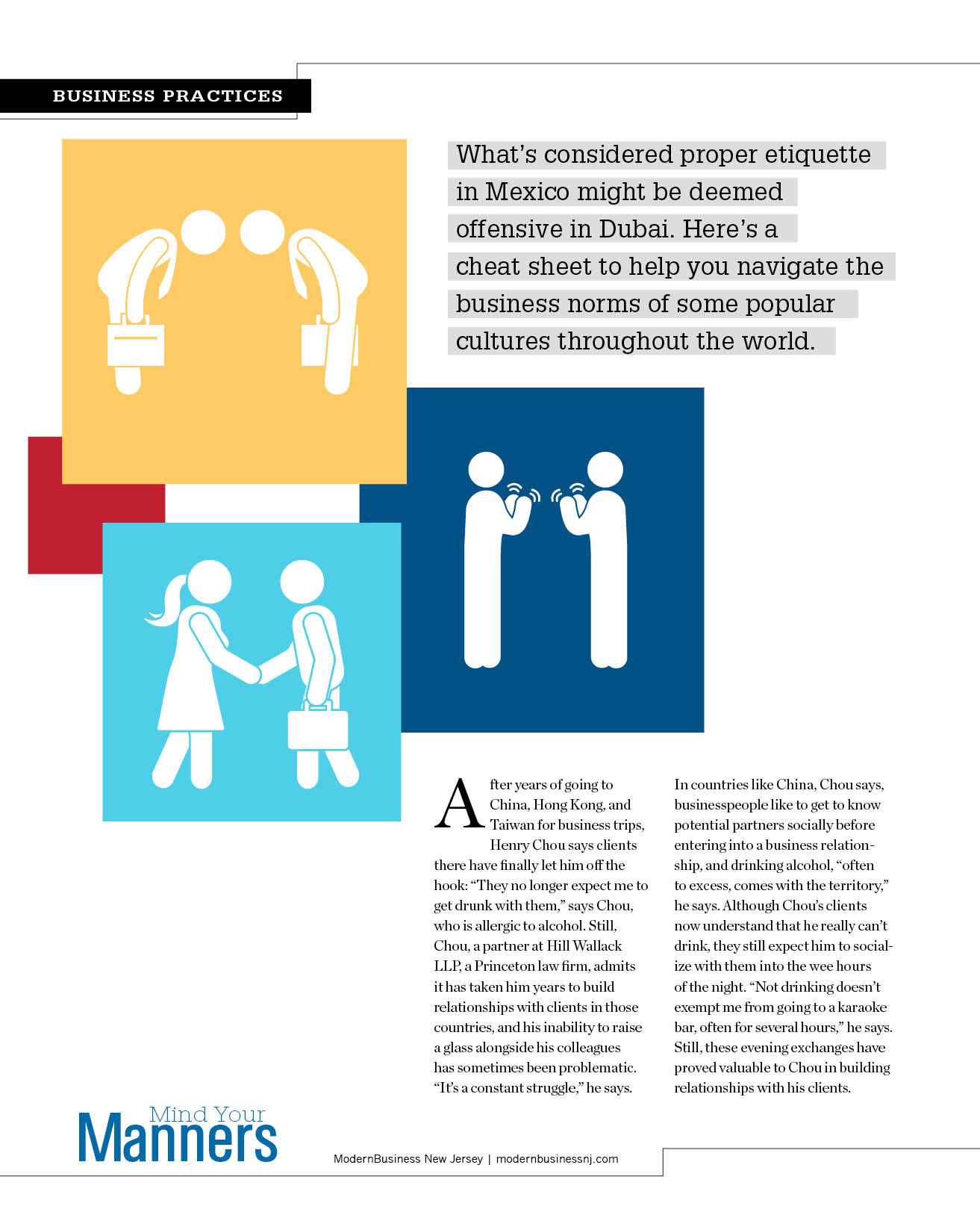 Infographic on Mexican etiquette: hand gestures, greeting, and conversation.