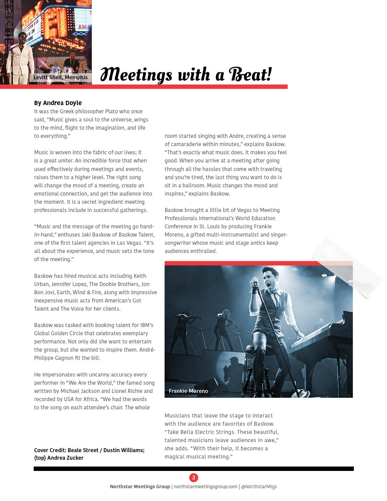 Article layout with text and a photo of a musician performing on stage with a keyboard.