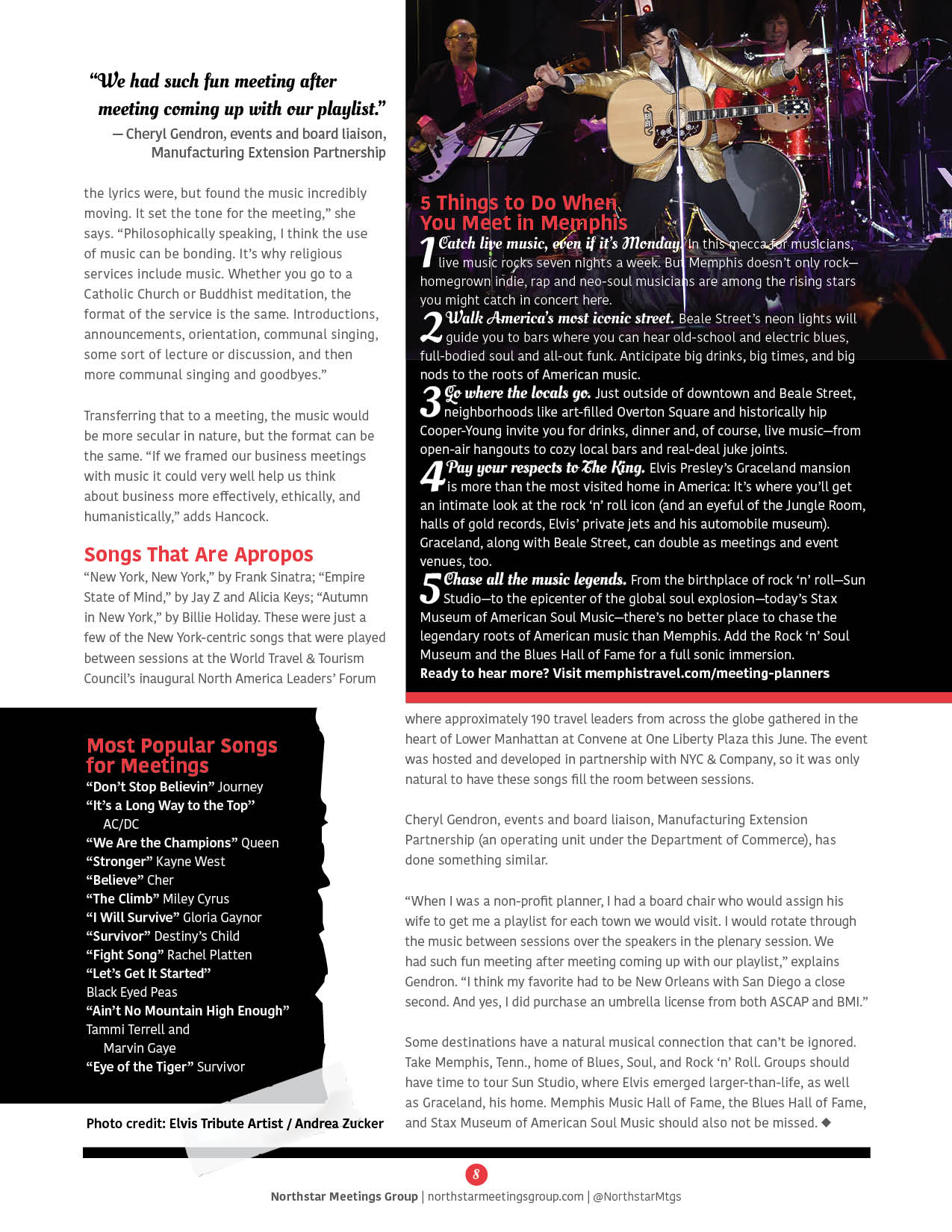Concert photo: A man sings/plays guitar on stage, with band members; text about songs.