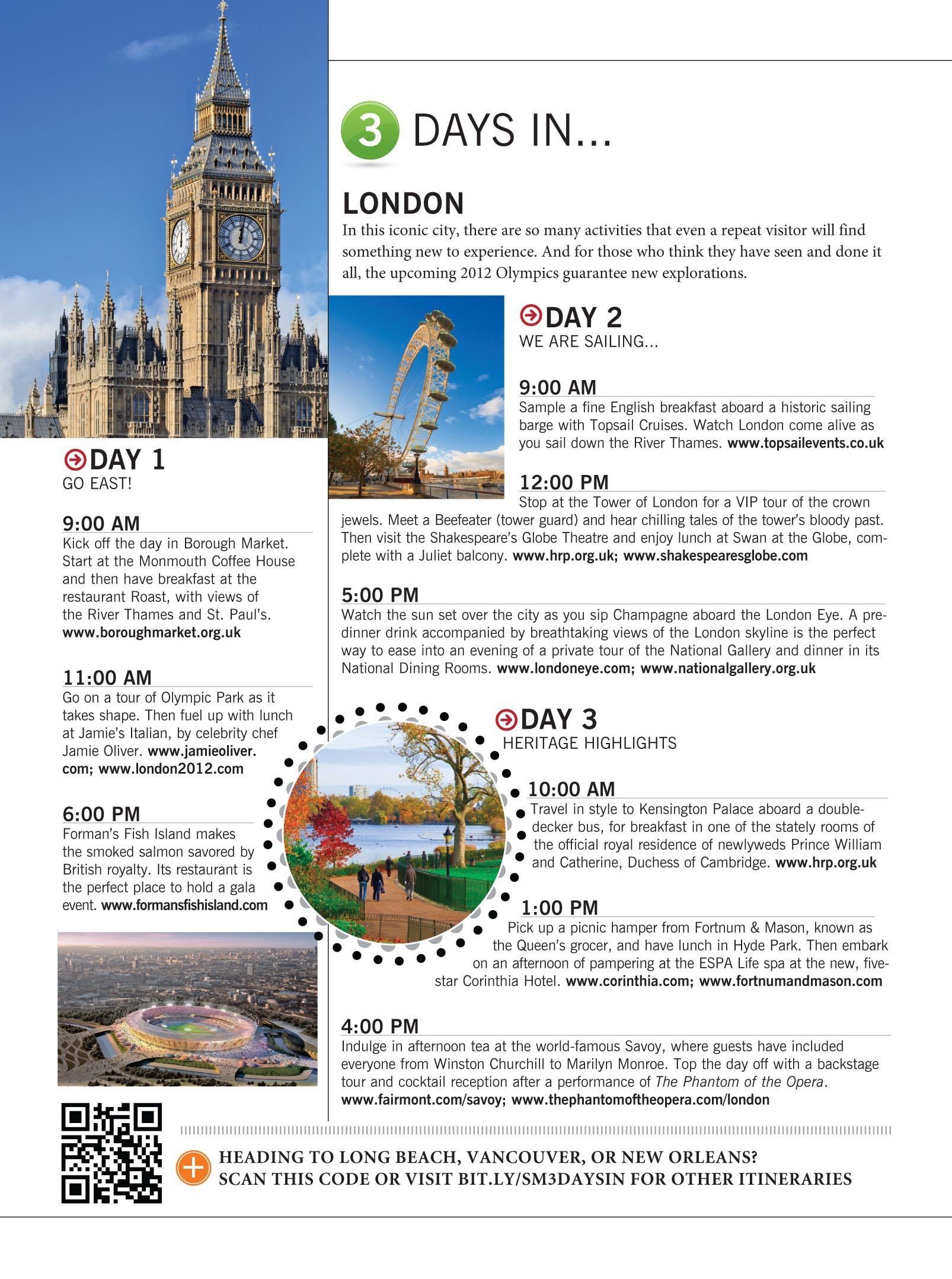 3-day London itinerary with photos of Big Ben, London Eye, and park.