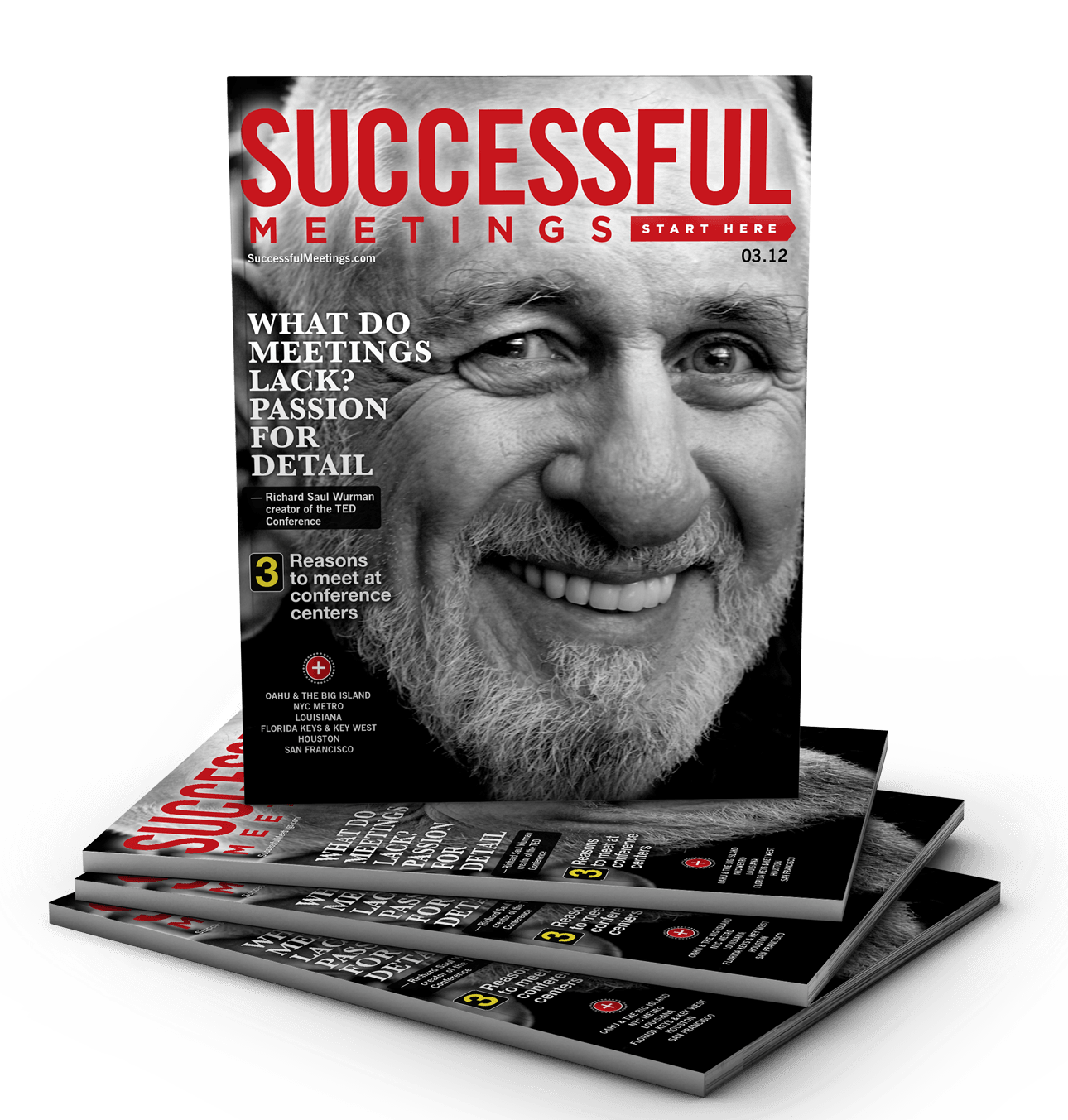 Cover of Successful Meetings Magazine on top of a stack of issues