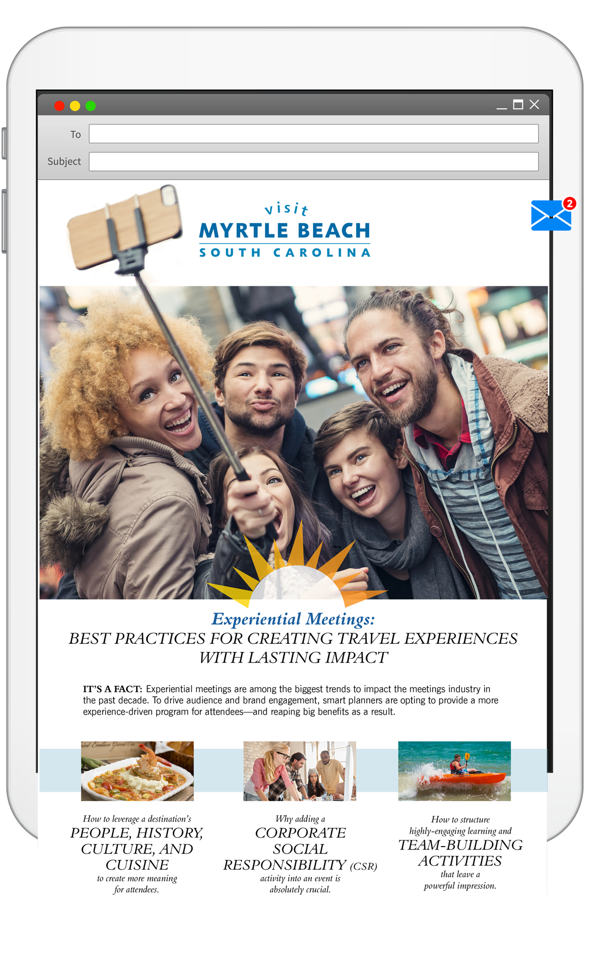 Visit Myrtle Beach South Carolina Email displayed on iPad