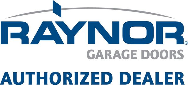 Raynor Garage Doors Authorized Dealer logo in blue and gray.
