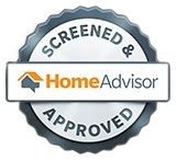 A screened and approved home advisor logo on a white background.