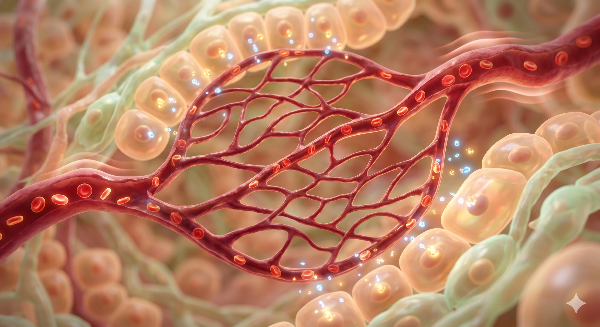 Si vede come il microcircolo scambia ossigeno e nutrienti alle cellule