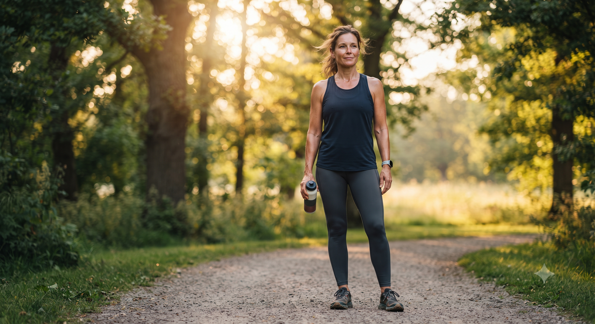 Si vede una donna sudata in abbigliamento sportivo che riposa dopo una corsa nel parco