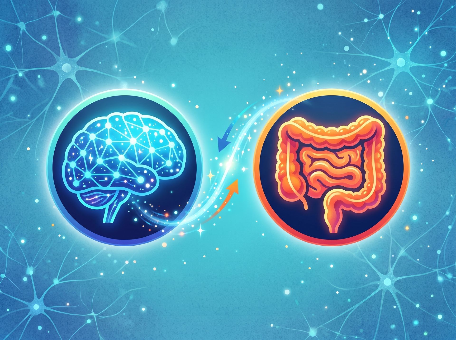 Si vedono due icone con cervello ed intestino in connessione