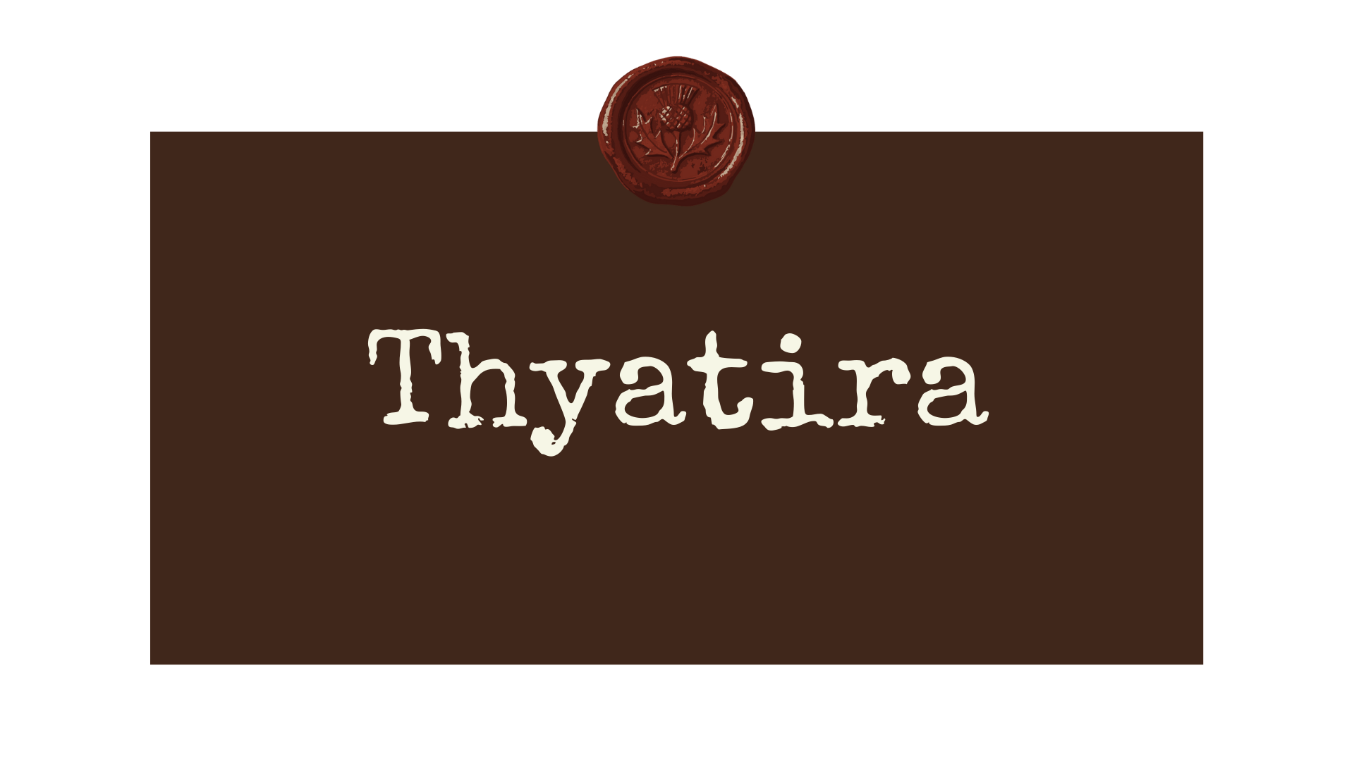 Dark brown rectangle with the word 