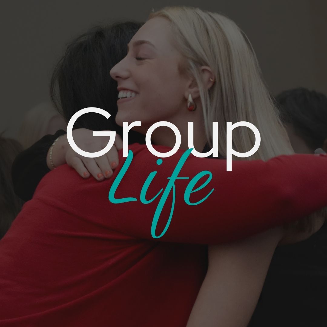 A group life logo with two women hugging each other