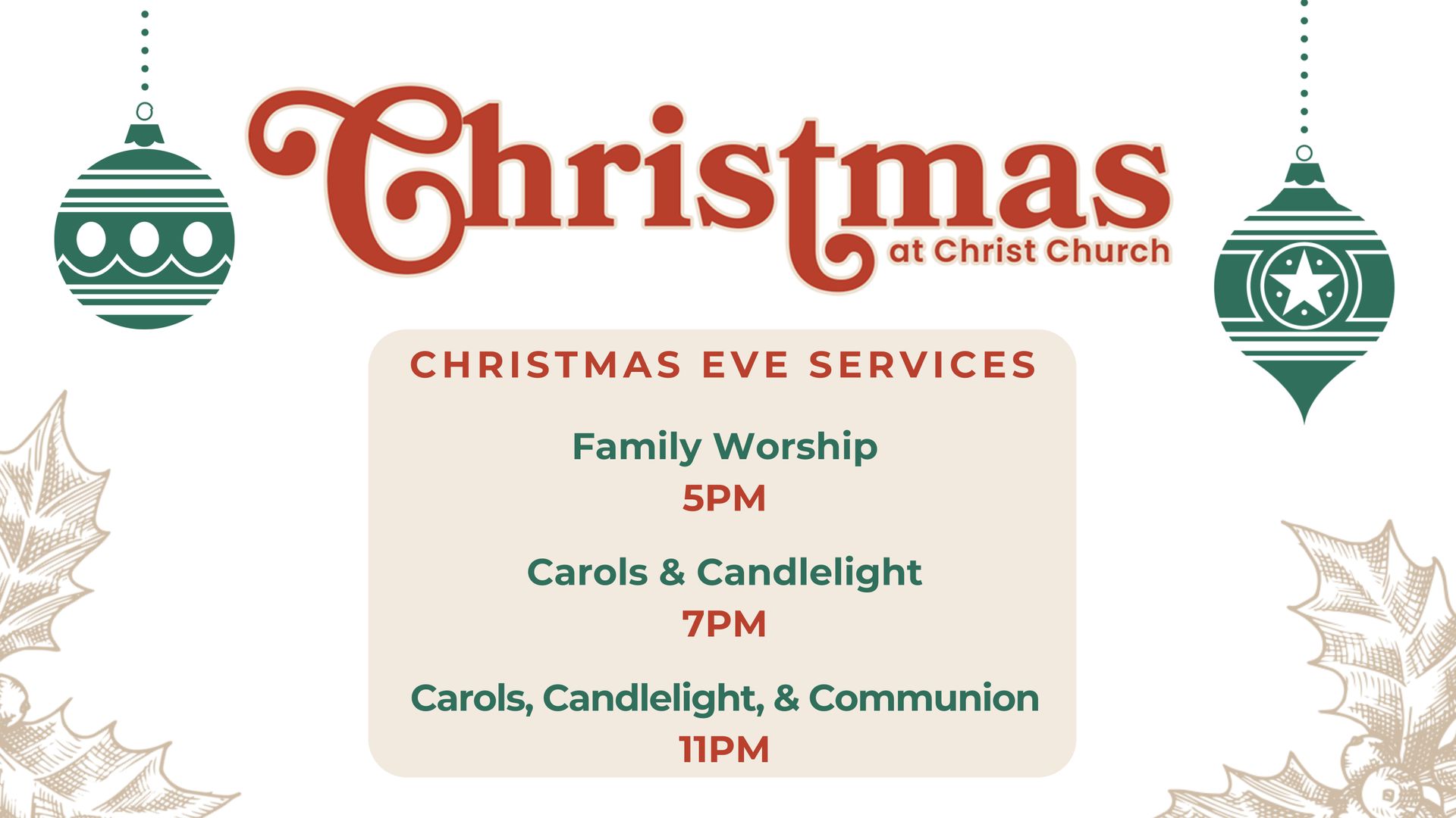 A poster for Christmas Eve services at Christ Church