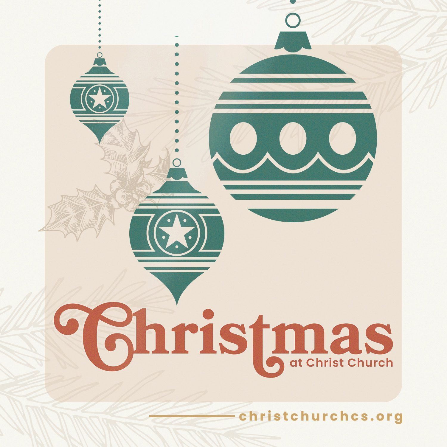 A poster for christmas at christ church with christmas ornaments