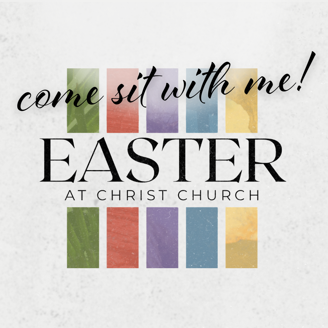 Easter at Christ Church invitation with colorful vertical rectangles. 