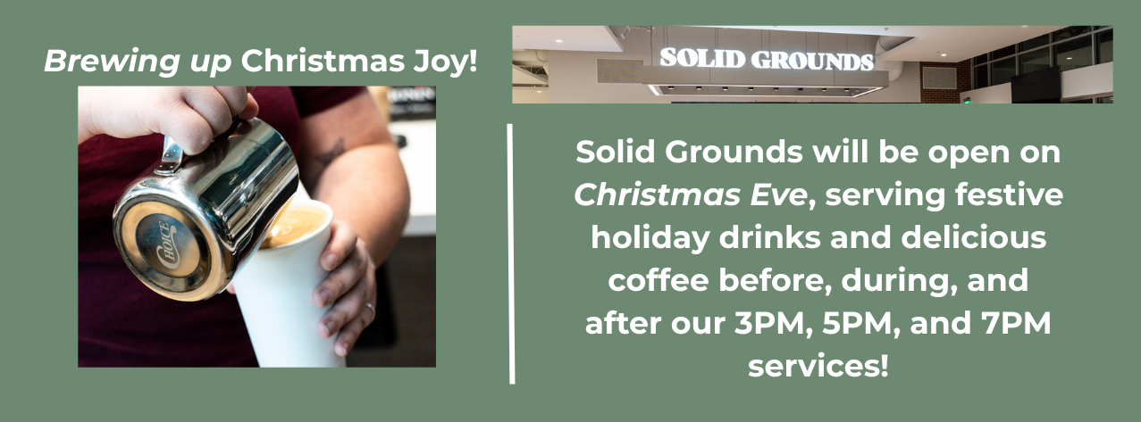 A barista pouring coffee into a white mug. Solid Grounds will be open on Christmas Eve.
